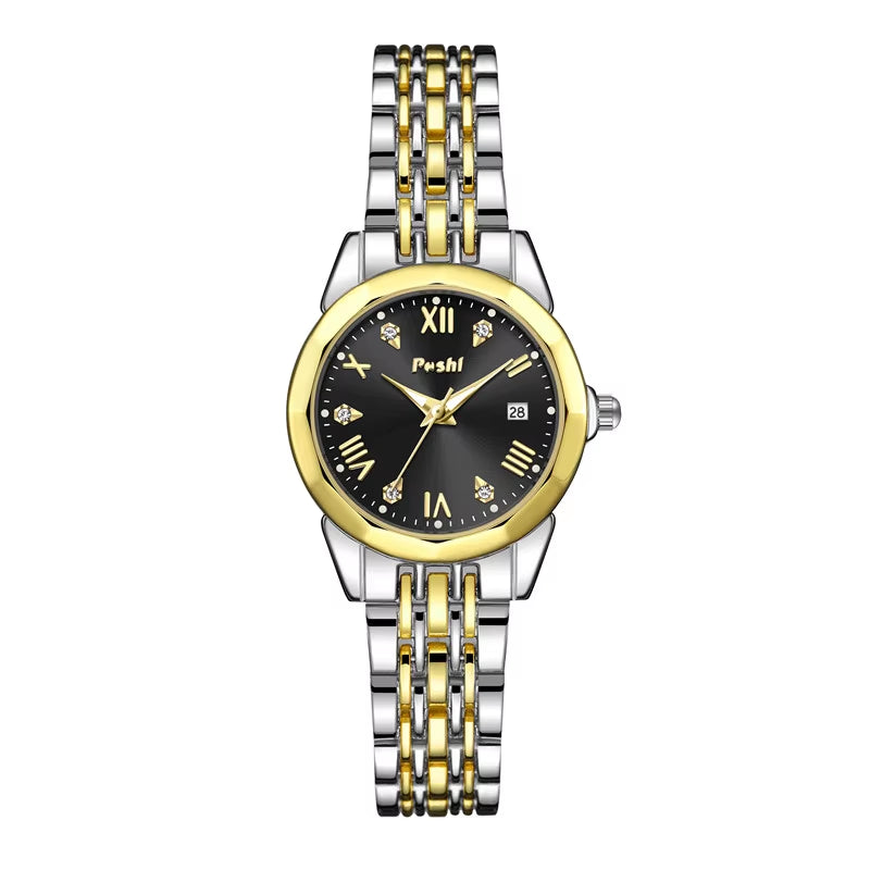 POSHI Stainless Steel Strap Quartz Watch Fashion Casual Women'S Watches Crystal Dial Quartz Movement Date Ladies Bracelet Gift