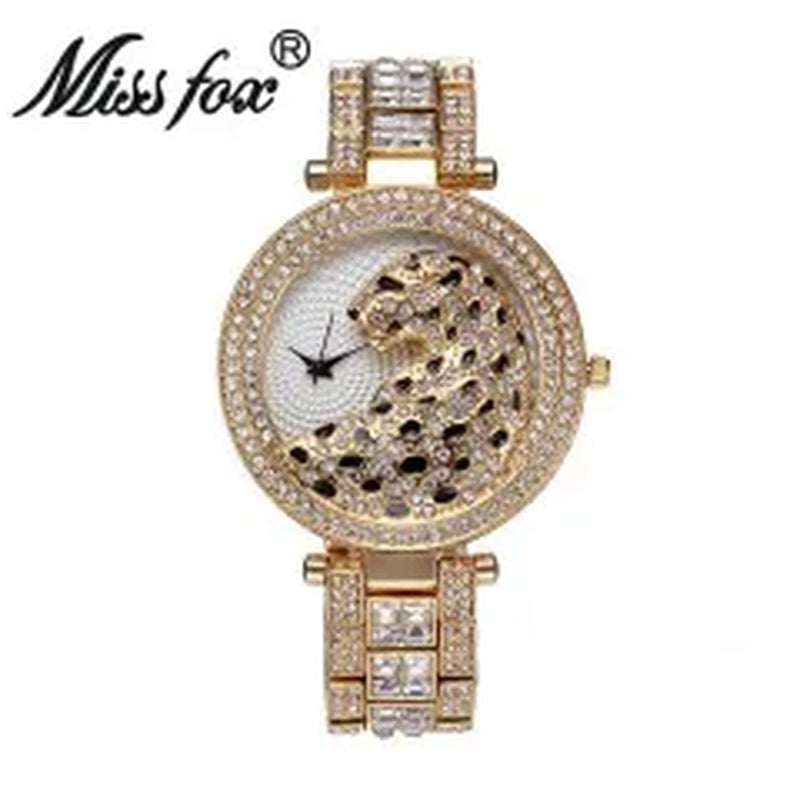 Women Quartz Watch Fashion Bling Casual Ladies Watch Female Quartz Gold Watch Crystal Diamond Leopard for Women Clock