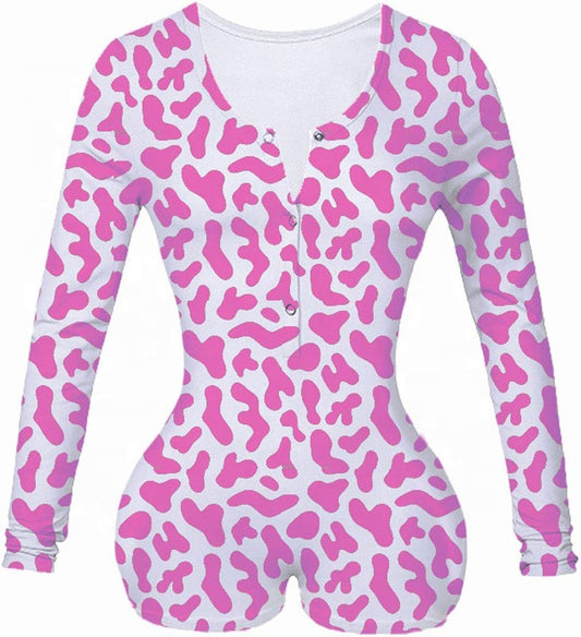 Womens V Neck Shorts Romper One Piece Floral Bodycon Jumpsuit Long Sleeve Bodysuit Pajama Overall Home Wear