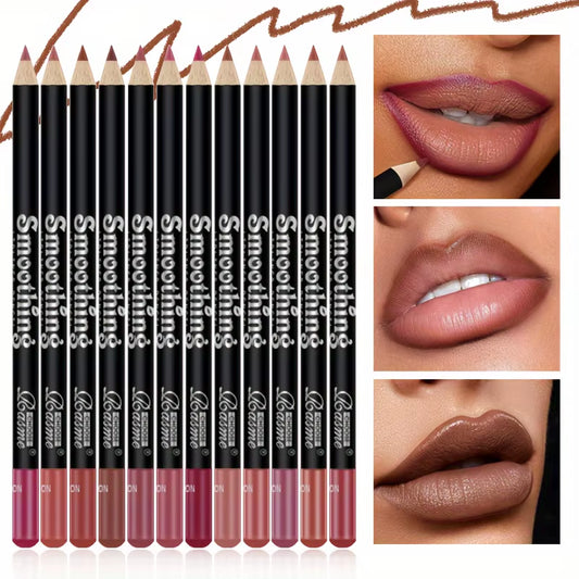 12-Color Lip Liner Matte Lipstick Pencil Long-Lasting Makeup Lip Liner Valentine Gift 12Pcs