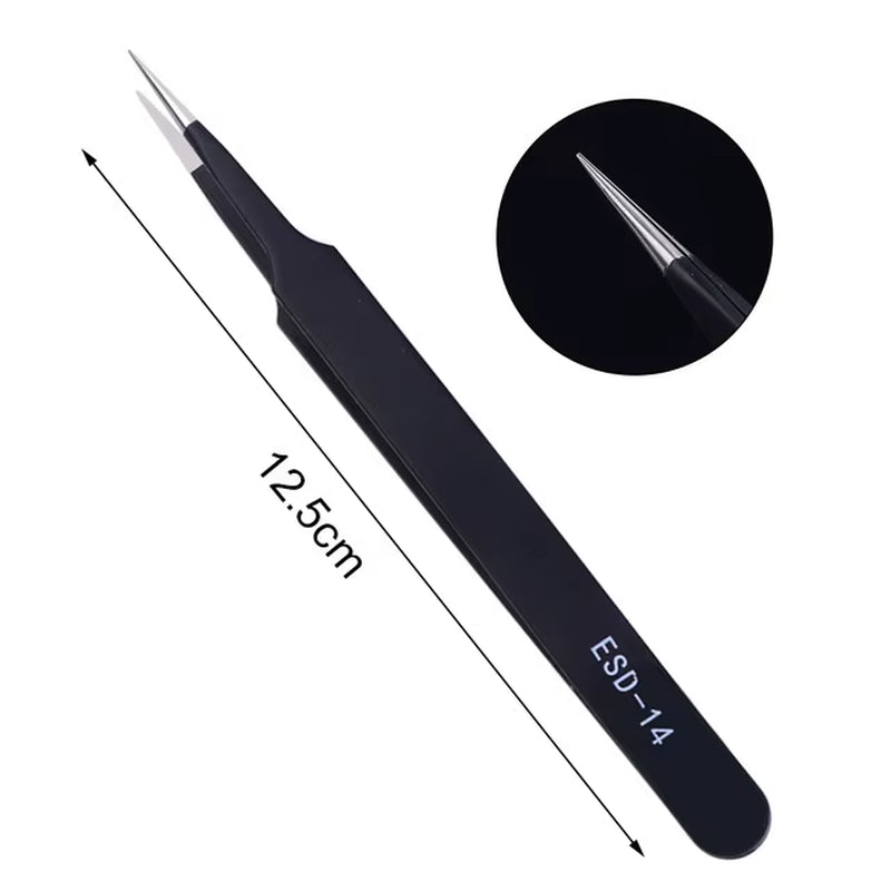 1Pcs Precision Tweezer ESD Anti-Static Stainless Steel Tweezers Repair Tools for Electronics Repair Soldering Craft Hand Tools