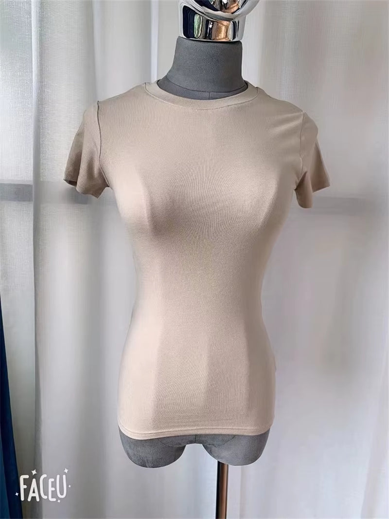 Summer Top T Shirt Women T-Shirt White Pink Woman Clothes Slim Tshirt Female Skinny Short Sleeve Tops Tee Y2K Girl Sexy Cotton