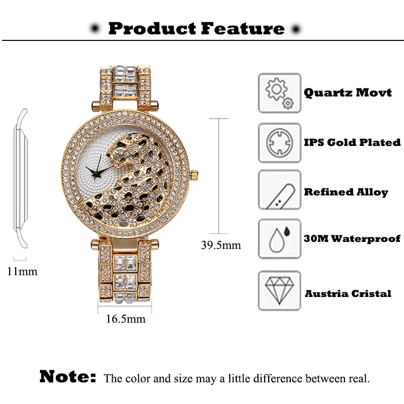 Women Quartz Watch Fashion Bling Casual Ladies Watch Female Quartz Gold Watch Crystal Diamond Leopard for Women Clock
