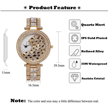 Women Quartz Watch Fashion Bling Casual Ladies Watch Female Quartz Gold Watch Crystal Diamond Leopard for Women Clock