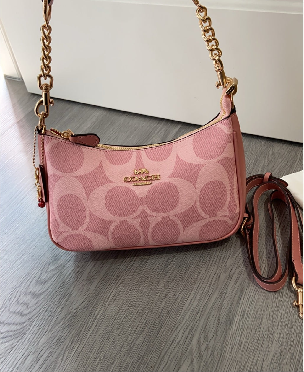 NEW COACH Teri Shoulder Bag in Signature Canvas/Gold/Po