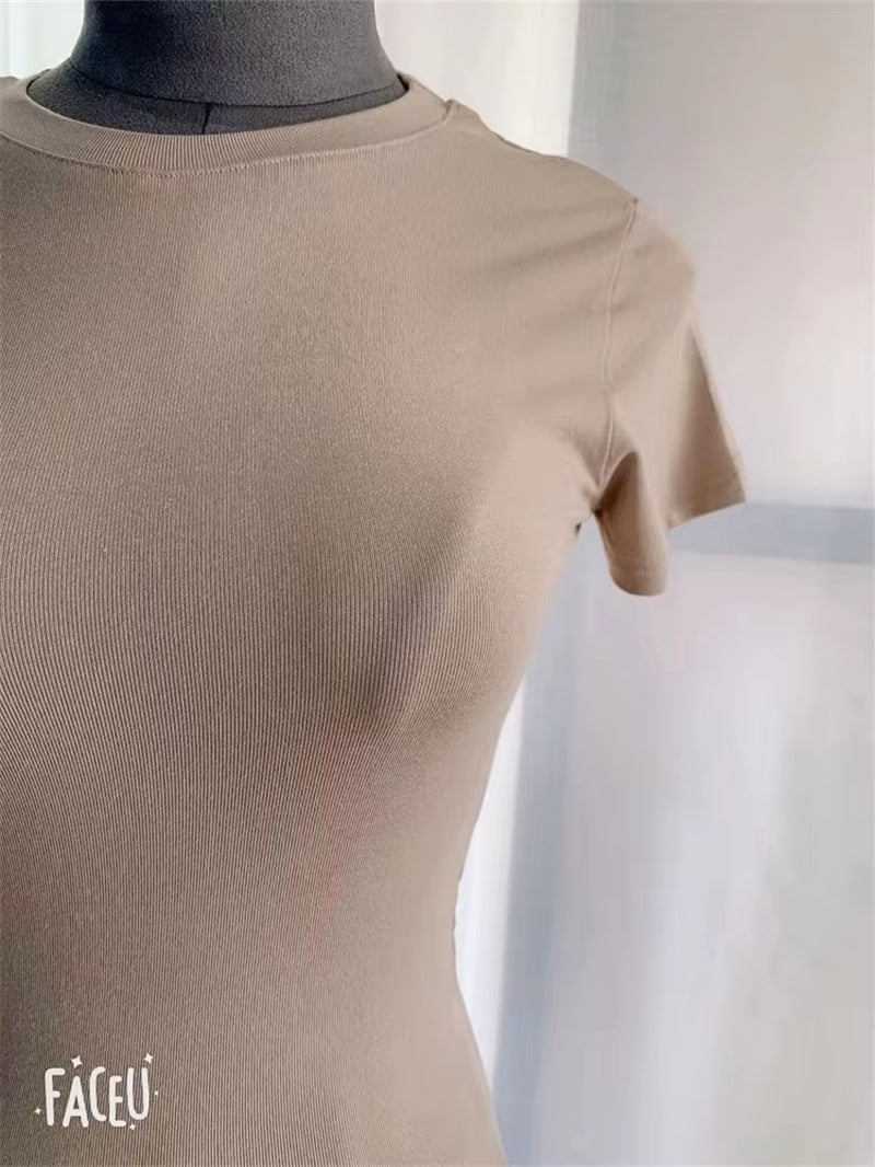 Summer Top T Shirt Women T-Shirt White Pink Woman Clothes Slim Tshirt Female Skinny Short Sleeve Tops Tee Y2K Girl Sexy Cotton