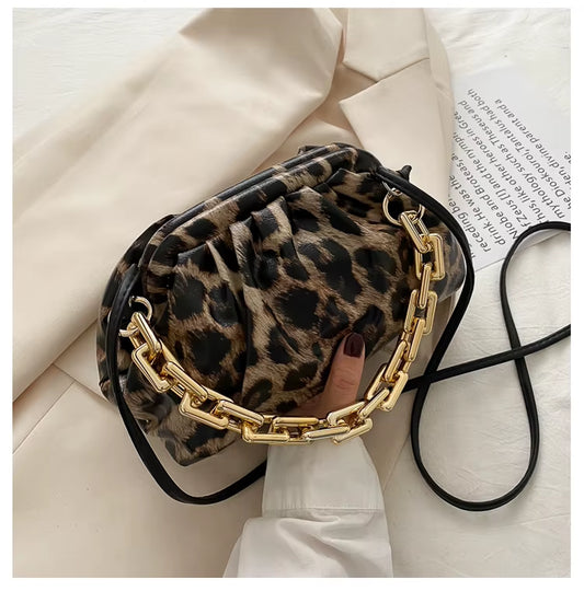 Luxury Leopard Gold Chain Shoulder Bag Soft Leather Hobos Bag Fashion Crossbody Bag and Cloud Bag