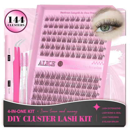 DIY Eyelash Extensions Kit 9-11MM Natural, Lash Clusters Kit 144Pcs Wispy Individual Lashes Lash Extensions, Lash Glue Bond and Seal Self Application for Lash Extension Beginner