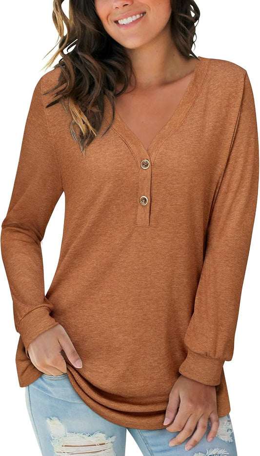 Women'S V Neck Summer Tops Casual Henley Button down T Shirts Tunic 2024