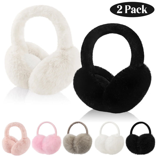 2 Packs Women Ear Muffs Soft Cute Foldable Ear Warmers for Women Gift Black and White