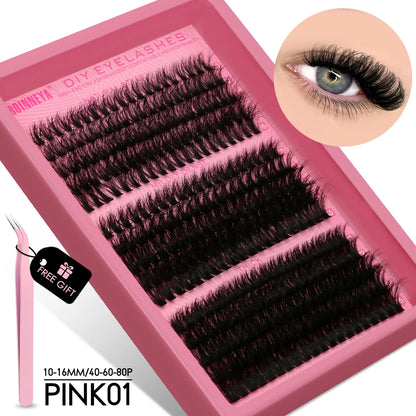 GROINNEYA Cluster Lashes Kit Individual Lashes Volume Mixed Tray 3D Faux Mink Lashes Wispy Eyelash Extension Makeup