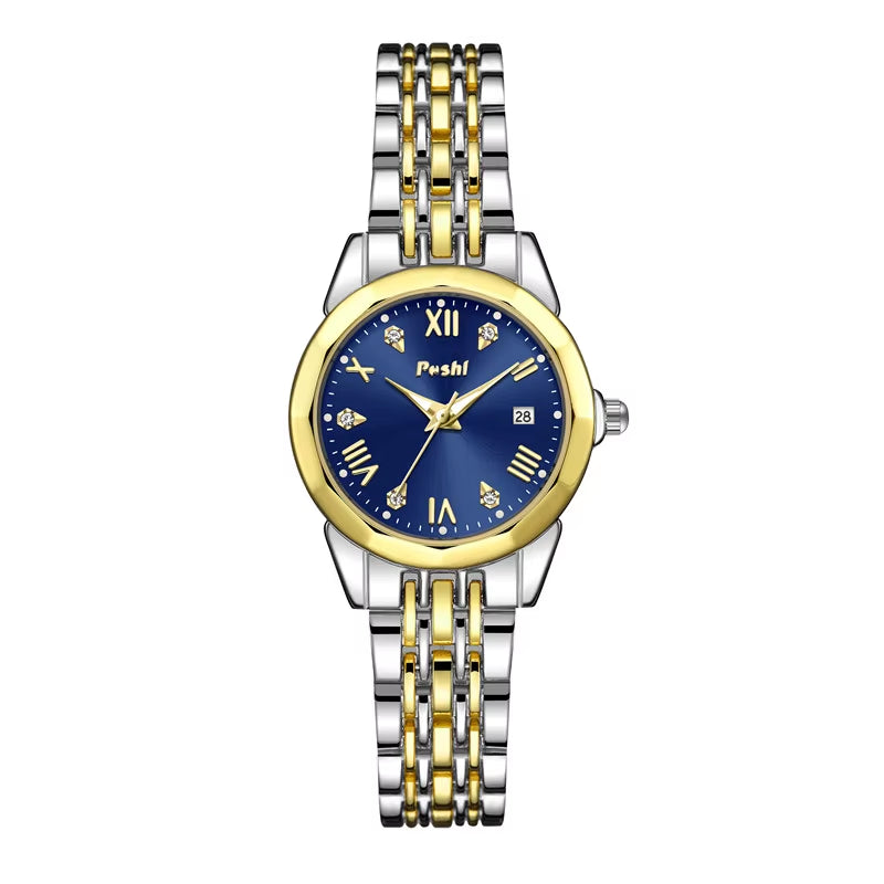 POSHI Stainless Steel Strap Quartz Watch Fashion Casual Women'S Watches Crystal Dial Quartz Movement Date Ladies Bracelet Gift