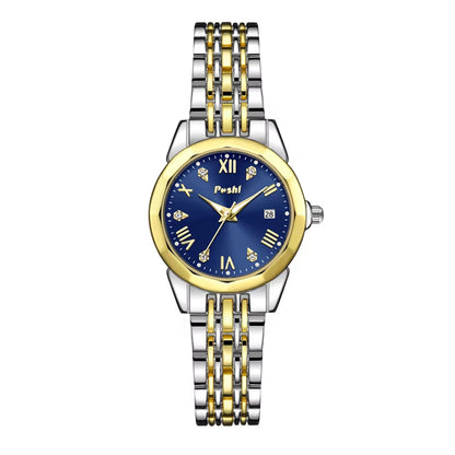 POSHI Stainless Steel Strap Quartz Watch Fashion Casual Women'S Watches Crystal Dial Quartz Movement Date Ladies Bracelet Gift