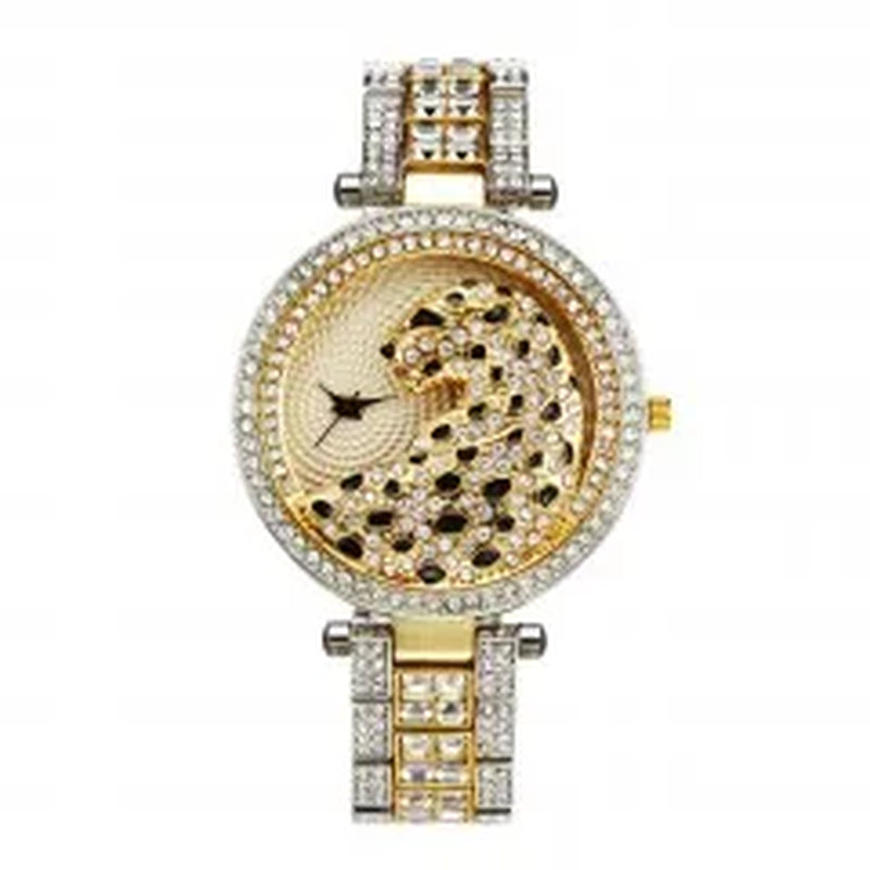 Women Quartz Watch Fashion Bling Casual Ladies Watch Female Quartz Gold Watch Crystal Diamond Leopard for Women Clock