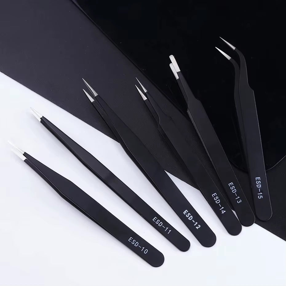 1Pcs Precision Tweezer ESD Anti-Static Stainless Steel Tweezers Repair Tools for Electronics Repair Soldering Craft Hand Tools