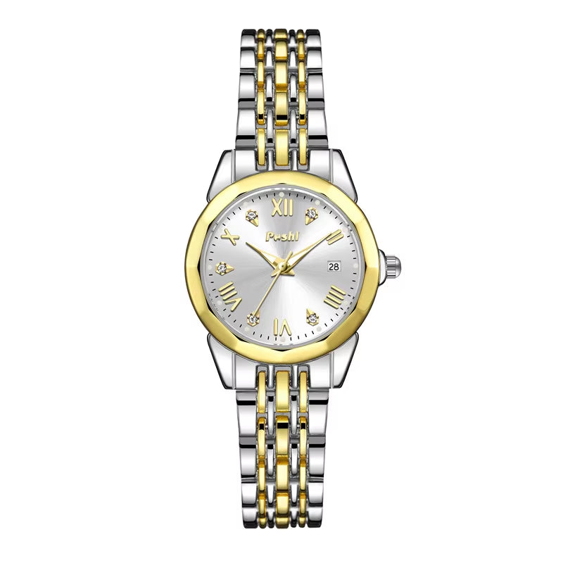 POSHI Stainless Steel Strap Quartz Watch Fashion Casual Women'S Watches Crystal Dial Quartz Movement Date Ladies Bracelet Gift