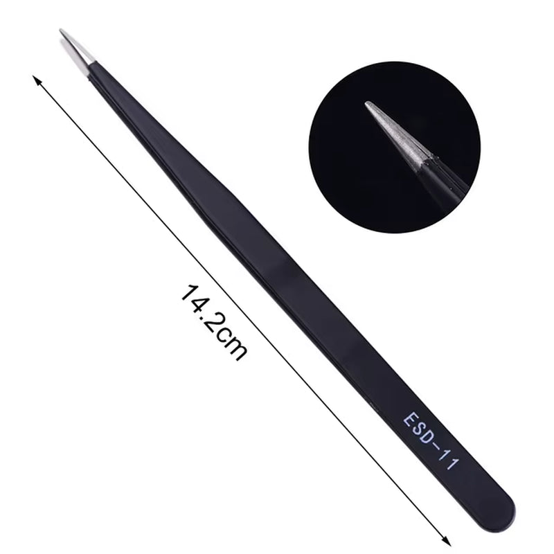 1Pcs Precision Tweezer ESD Anti-Static Stainless Steel Tweezers Repair Tools for Electronics Repair Soldering Craft Hand Tools