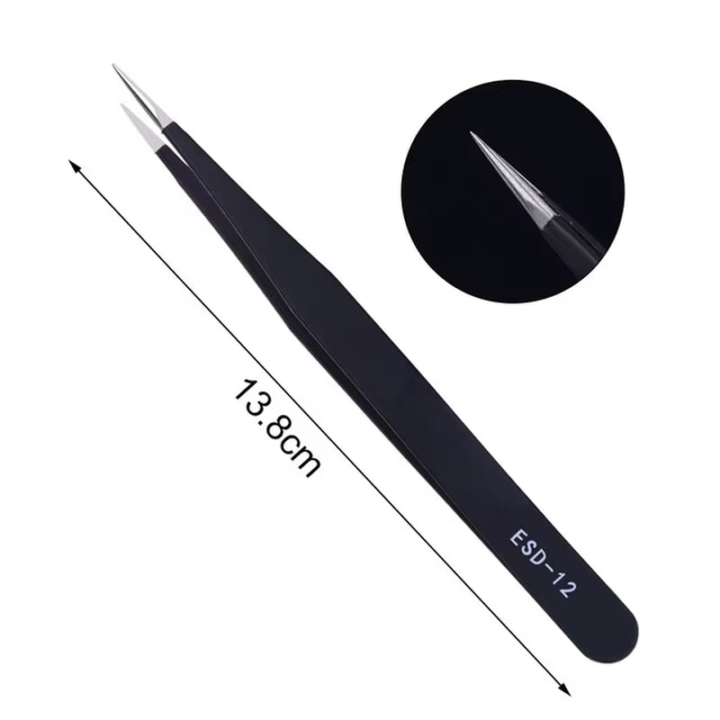 1Pcs Precision Tweezer ESD Anti-Static Stainless Steel Tweezers Repair Tools for Electronics Repair Soldering Craft Hand Tools