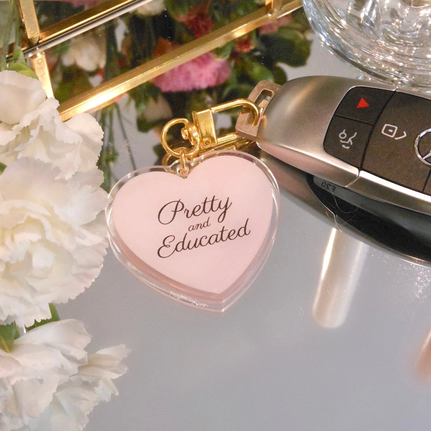 Pretty and Educated Baby Pink Keychain - Pink Keychain - Pink Aesthetic - Graduation Gift - College - Student - Pink Gifts -