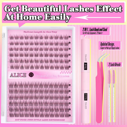 DIY Eyelash Extensions Kit 9-11MM Natural, Lash Clusters Kit 144Pcs Wispy Individual Lashes Lash Extensions, Lash Glue Bond and Seal Self Application for Lash Extension Beginner