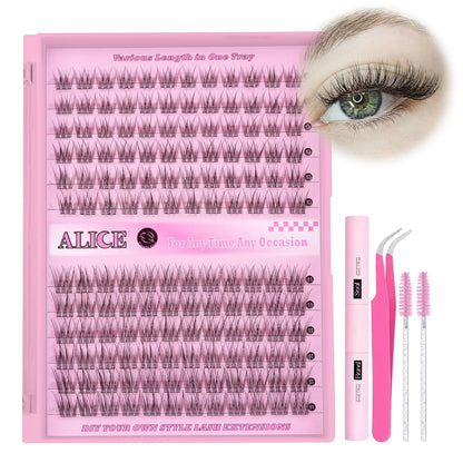 DIY Eyelash Extensions Kit 9-11MM Natural, Lash Clusters Kit 144Pcs Wispy Individual Lashes Lash Extensions, Lash Glue Bond and Seal Self Application for Lash Extension Beginner
