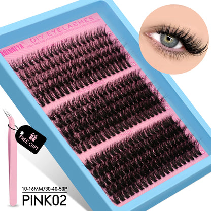 GROINNEYA Cluster Lashes Kit Individual Lashes Volume Mixed Tray 3D Faux Mink Lashes Wispy Eyelash Extension Makeup